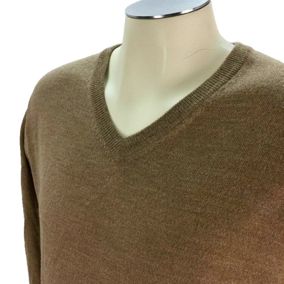 Jos A Bank Signature 100%‎ Merino Wool Vneck Sweater M Tan Pullover Mens - Picture 4 of 4